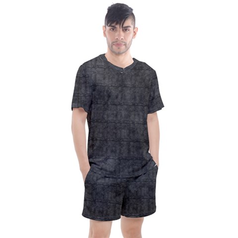 Matte Charcoal Black Color  Men s Mesh Tee And Shorts Set by SpinnyChairDesigns