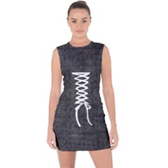 Matte Charcoal Black Color  Lace Up Front Bodycon Dress by SpinnyChairDesigns