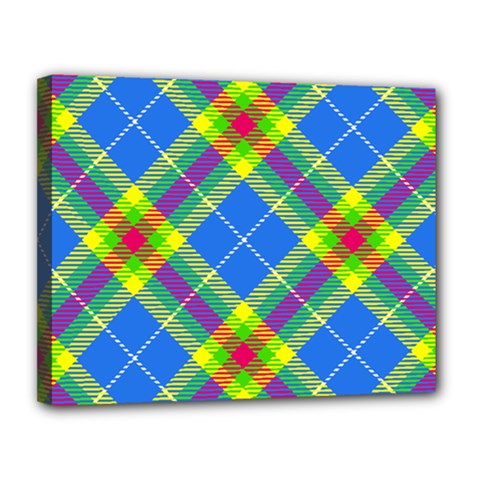 Clown Costume Plaid Striped Canvas 14  X 11  (stretched) by SpinnyChairDesigns