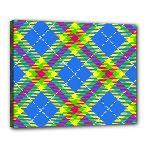 Clown Costume Plaid Striped Canvas 20  X 16  (stretched) by SpinnyChairDesigns