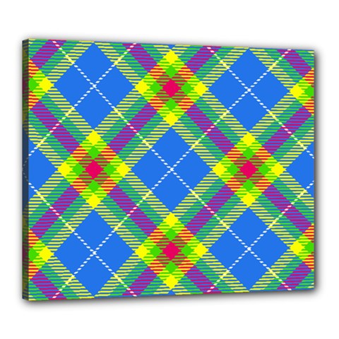 Clown Costume Plaid Striped Canvas 24  X 20  (stretched) by SpinnyChairDesigns