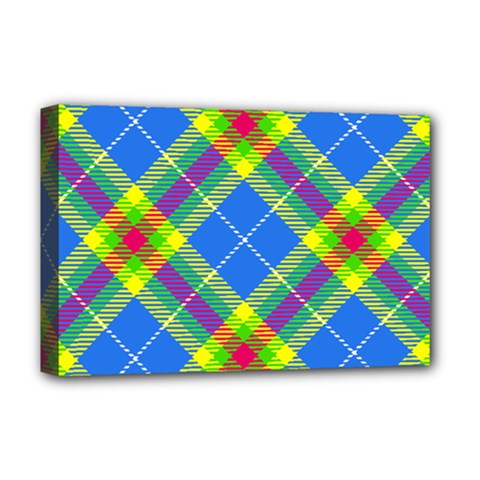 Clown Costume Plaid Striped Deluxe Canvas 18  X 12  (stretched) by SpinnyChairDesigns