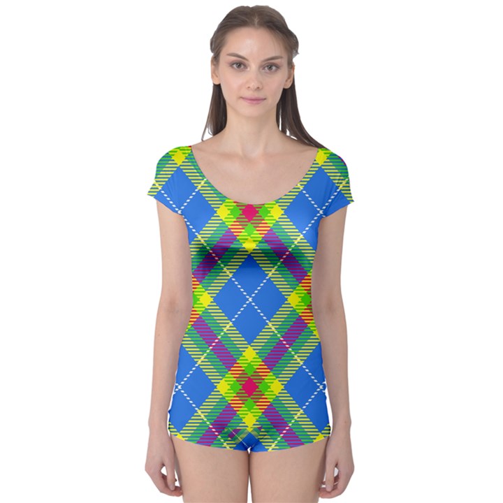 Clown Costume Plaid Striped Boyleg Leotard 