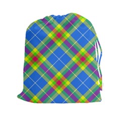 Clown Costume Plaid Striped Drawstring Pouch (2xl) by SpinnyChairDesigns