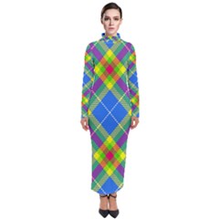 Clown Costume Plaid Striped Turtleneck Maxi Dress by SpinnyChairDesigns