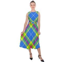 Clown Costume Plaid Striped Midi Tie-back Chiffon Dress by SpinnyChairDesigns