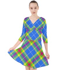 Clown Costume Plaid Striped Quarter Sleeve Front Wrap Dress by SpinnyChairDesigns