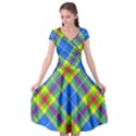 Clown Costume Plaid Striped Cap Sleeve Wrap Front Dress View1