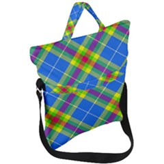 Clown Costume Plaid Striped Fold Over Handle Tote Bag by SpinnyChairDesigns