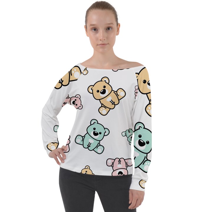 Bears Off Shoulder Long Sleeve Velour Top