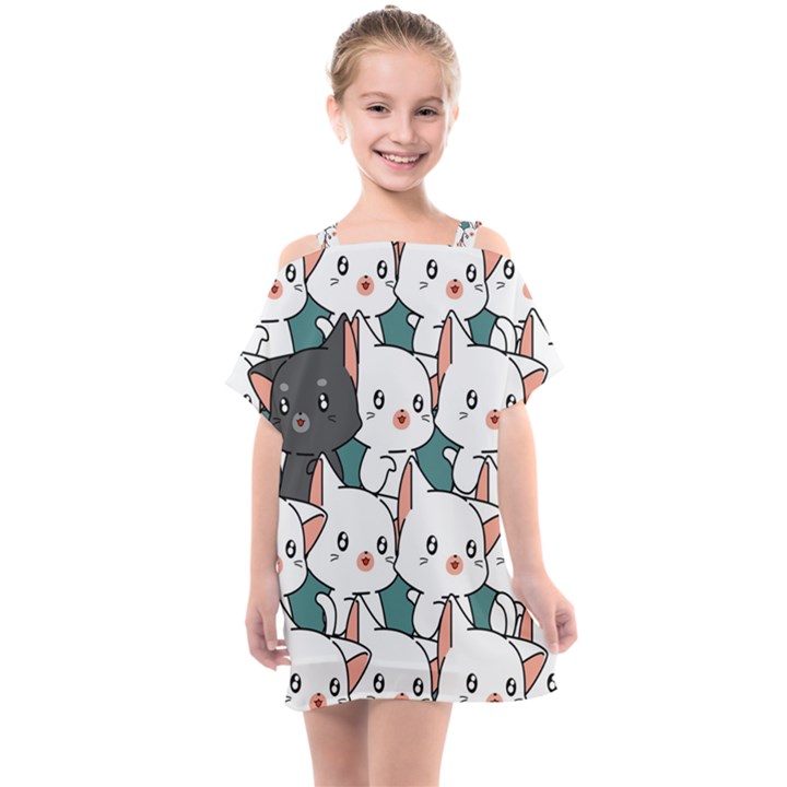 Seamless-cute-cat-pattern-vector Kids  One Piece Chiffon Dress