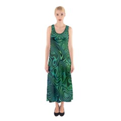 Emerald Green Blue Marbled Color Sleeveless Maxi Dress by SpinnyChairDesigns