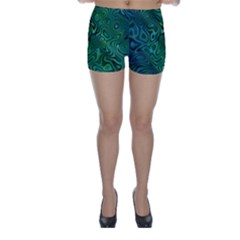 Emerald Green Blue Marbled Color Skinny Shorts by SpinnyChairDesigns