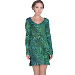 Emerald Green Blue Marbled Color Long Sleeve Nightdress by SpinnyChairDesigns