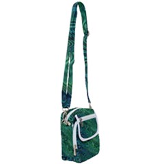 Emerald Green Blue Marbled Color Shoulder Strap Belt Bag by SpinnyChairDesigns