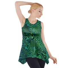 Emerald Green Blue Marbled Color Side Drop Tank Tunic by SpinnyChairDesigns