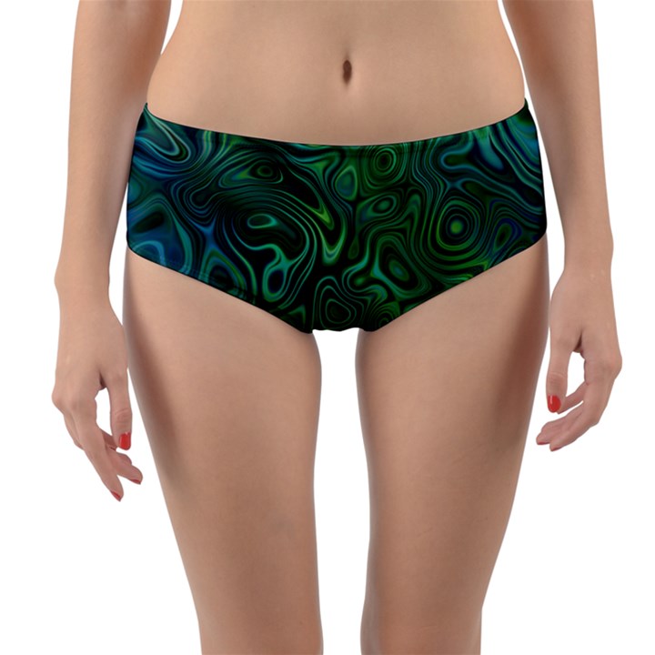 Emerald Green Blue Marbled Color Reversible Mid-Waist Bikini Bottoms