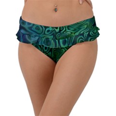 Emerald Green Blue Marbled Color Frill Bikini Bottom by SpinnyChairDesigns