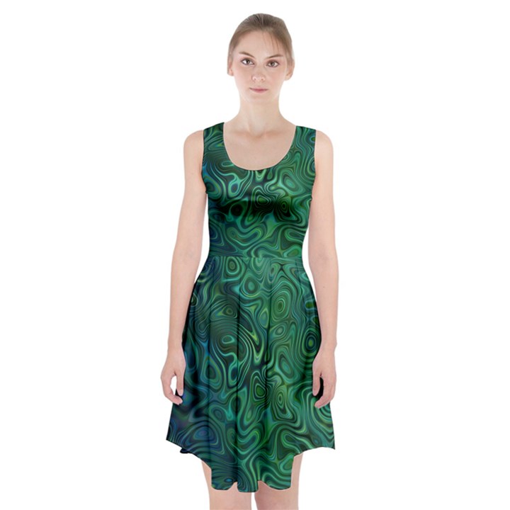 Emerald Green Blue Marbled Color Racerback Midi Dress