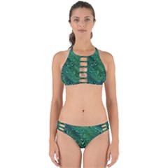 Emerald Green Blue Marbled Color Perfectly Cut Out Bikini Set by SpinnyChairDesigns