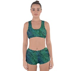 Emerald Green Blue Marbled Color Racerback Boyleg Bikini Set by SpinnyChairDesigns