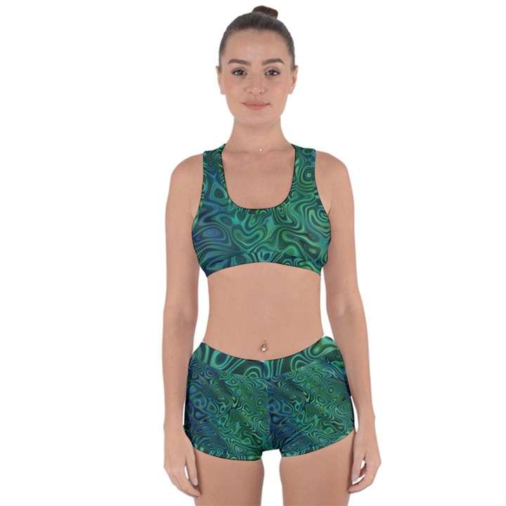 Emerald Green Blue Marbled Color Racerback Boyleg Bikini Set