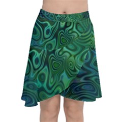 Emerald Green Blue Marbled Color Chiffon Wrap Front Skirt by SpinnyChairDesigns