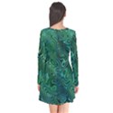 Emerald Green Blue Marbled Color Long Sleeve V-neck Flare Dress View2