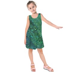 Emerald Green Blue Marbled Color Kids  Sleeveless Dress by SpinnyChairDesigns