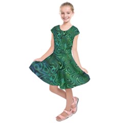 Emerald Green Blue Marbled Color Kids  Short Sleeve Dress by SpinnyChairDesigns