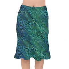 Emerald Green Blue Marbled Color Short Mermaid Skirt by SpinnyChairDesigns