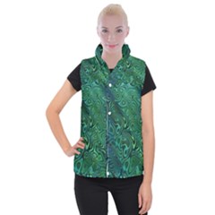 Emerald Green Blue Marbled Color Women s Button Up Vest by SpinnyChairDesigns