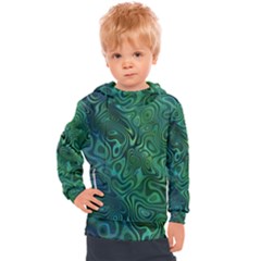 Emerald Green Blue Marbled Color Kids  Hooded Pullover by SpinnyChairDesigns