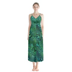 Emerald Green Blue Marbled Color Button Up Chiffon Maxi Dress by SpinnyChairDesigns