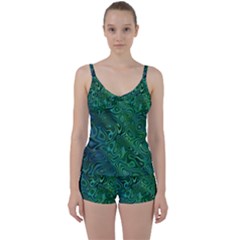 Emerald Green Blue Marbled Color Tie Front Two Piece Tankini by SpinnyChairDesigns