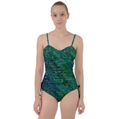 Emerald Green Blue Marbled Color Sweetheart Tankini Set by SpinnyChairDesigns