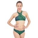 Emerald Green Blue Marbled Color High Neck Bikini Set View1