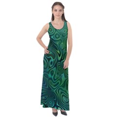 Emerald Green Blue Marbled Color Sleeveless Velour Maxi Dress by SpinnyChairDesigns