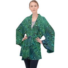 Emerald Green Blue Marbled Color Long Sleeve Velvet Kimono  by SpinnyChairDesigns