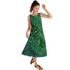 Emerald Green Blue Marbled Color Summer Maxi Dress by SpinnyChairDesigns