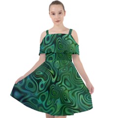 Emerald Green Blue Marbled Color Cut Out Shoulders Chiffon Dress by SpinnyChairDesigns