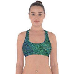 Emerald Green Blue Marbled Color Cross Back Hipster Bikini Top  by SpinnyChairDesigns