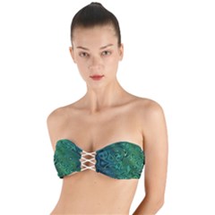 Emerald Green Blue Marbled Color Twist Bandeau Bikini Top by SpinnyChairDesigns