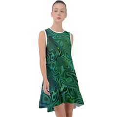 Emerald Green Blue Marbled Color Frill Swing Dress by SpinnyChairDesigns