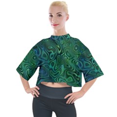 Emerald Green Blue Marbled Color Mock Neck Tee by SpinnyChairDesigns