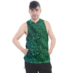 Emerald Green Blue Marbled Color Men s Sleeveless Hoodie by SpinnyChairDesigns