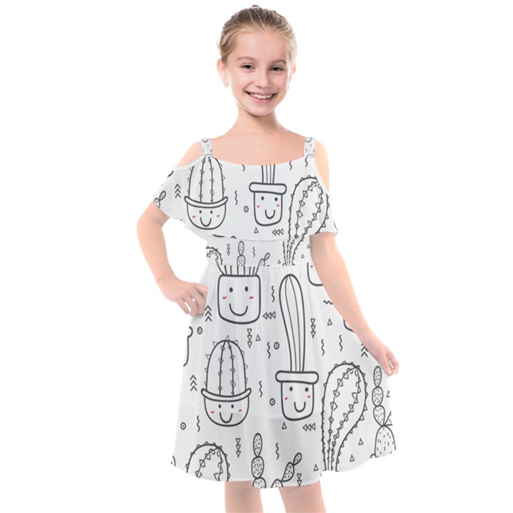 Cactus Kids  Cut Out Shoulders Chiffon Dress