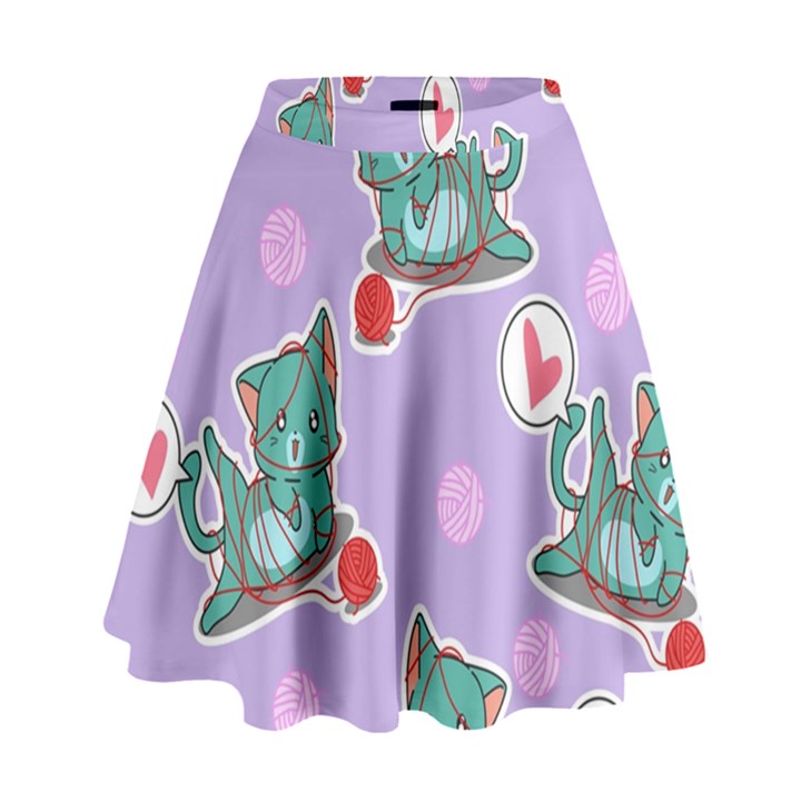 Playing cats High Waist Skirt