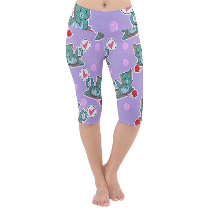 Playing cats Lightweight Velour Cropped Yoga Leggings