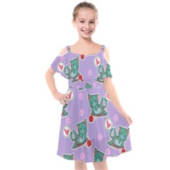 Playing Cats Kids  Cut Out Shoulders Chiffon Dress by Sobalvarro